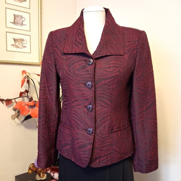 Preowned Oscar B. Women's Purple Black Printed Lined Blazer Jacket Size 10 - Picture 2 of 13